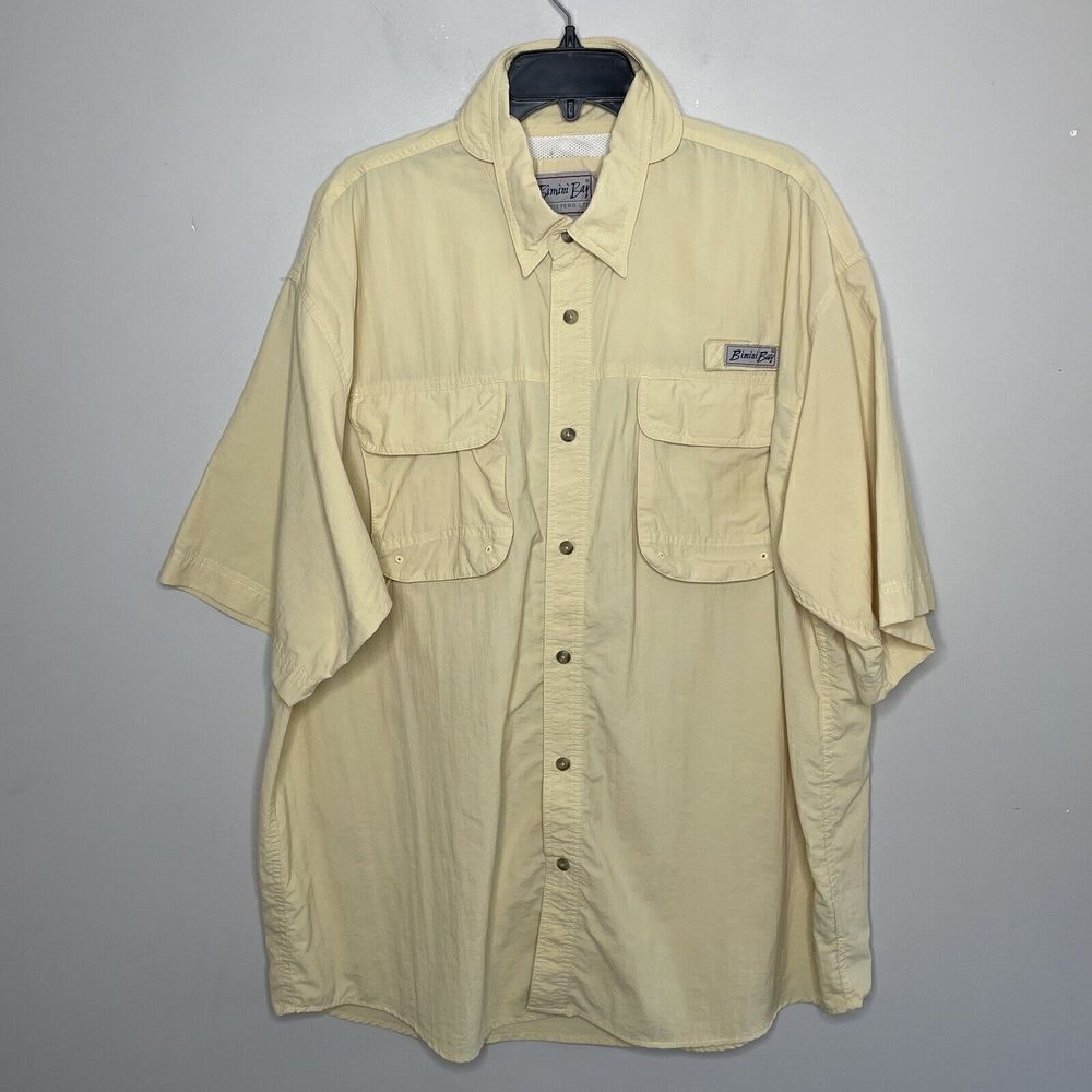 BIMINI BAY Mens Button-Up Vented Utility Shirt Sz XXL Yellow 100% Nylon Fishing